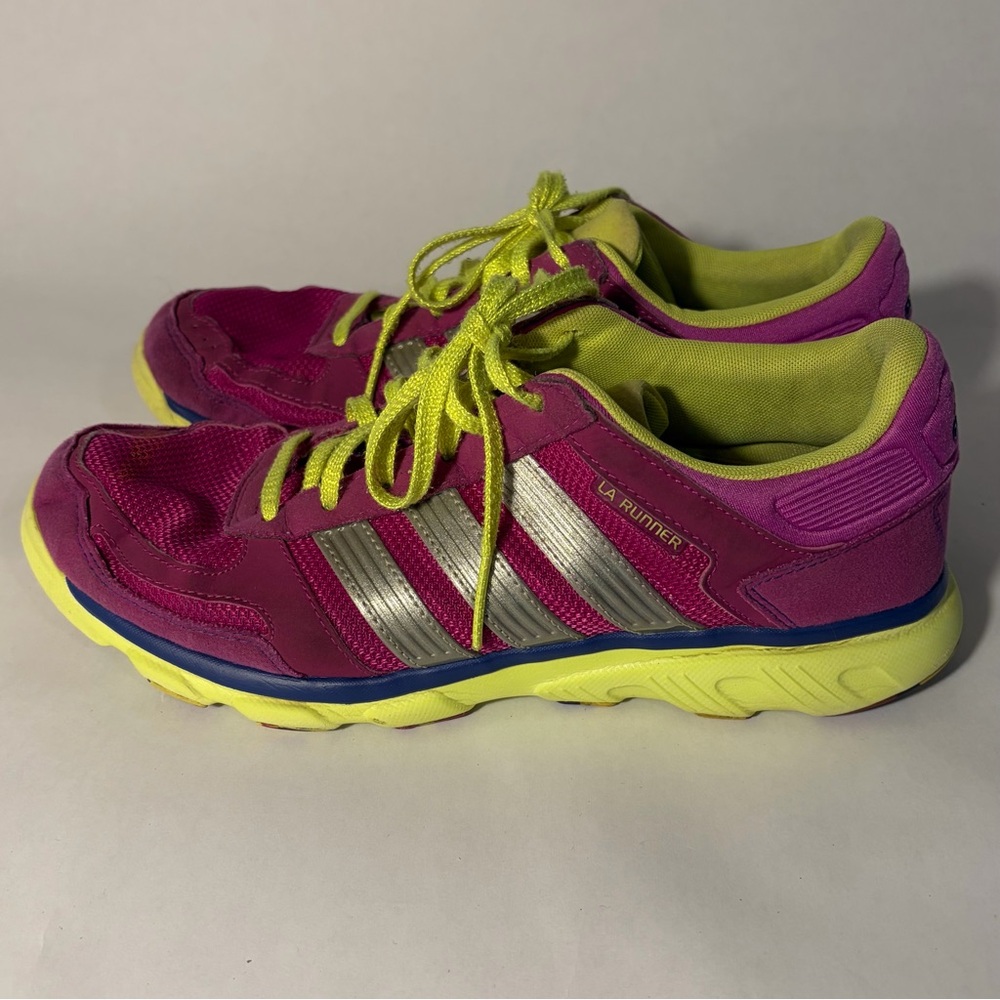 Adidas LA Runner Sneakers Tennis Shoes Bright Pink Neon Green Sz 9.5 Workout GUC - Picture 4 of 14